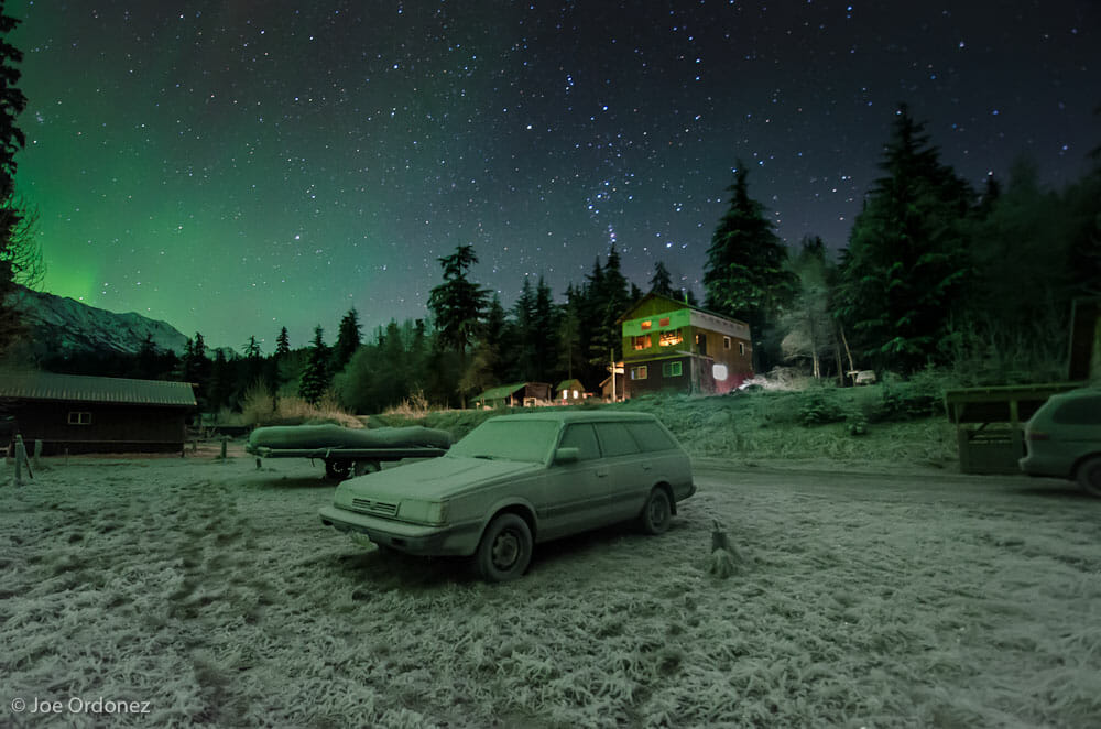 View of Frosty Subaru with Northern Lights